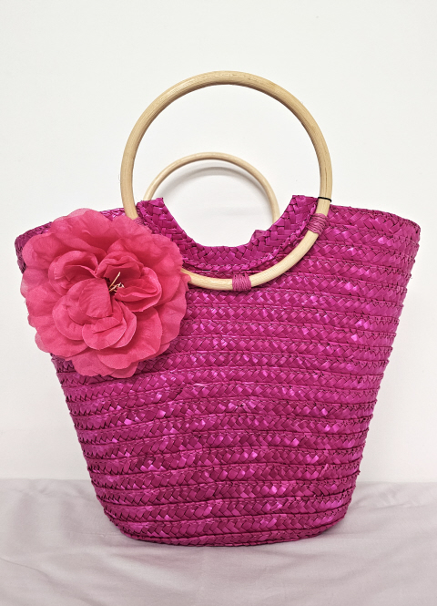 Superbia Flower Raffia Tote Bag